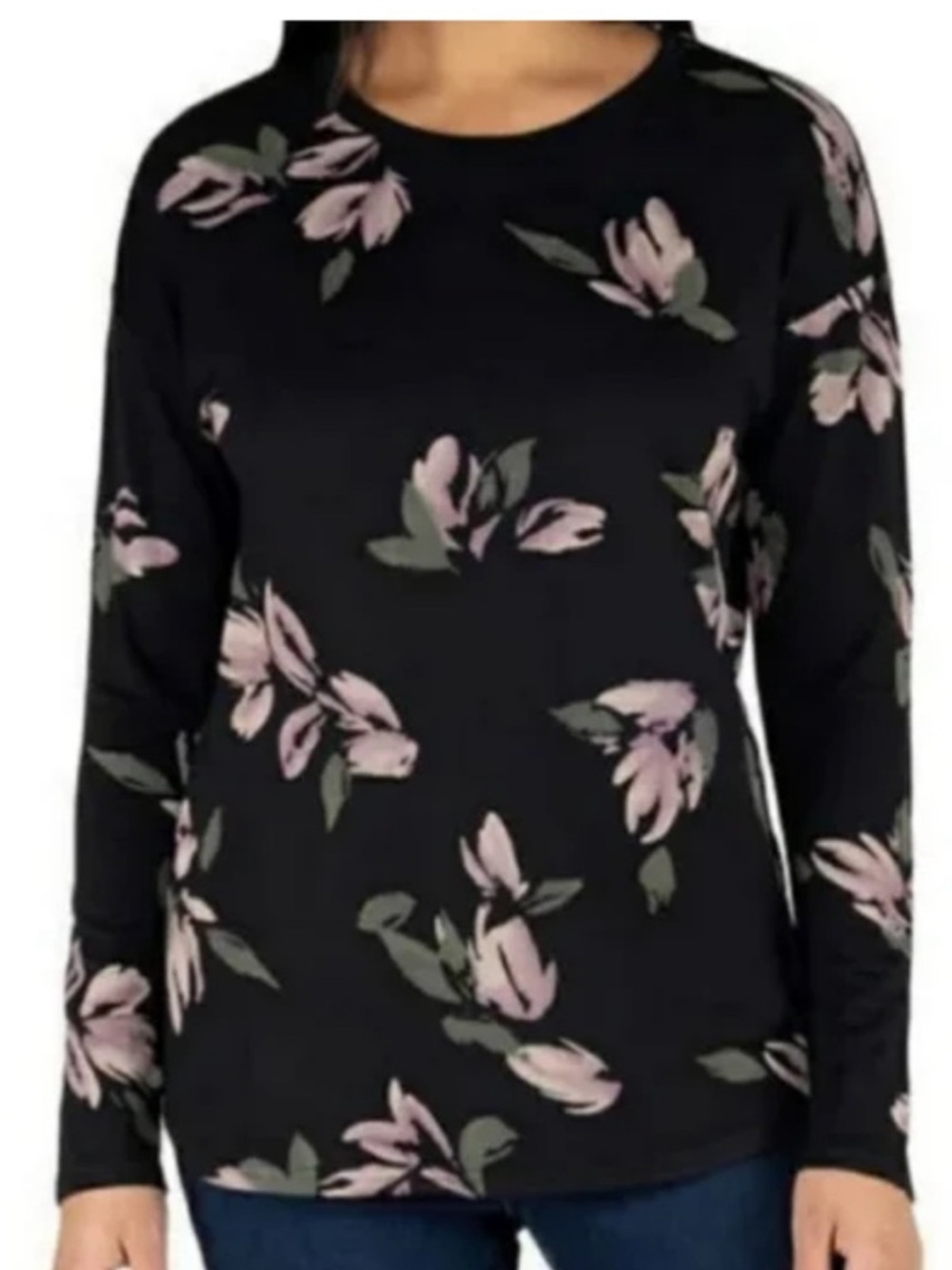 Catherine Malandrino Long Sleeve Top - Black with Pink Floral